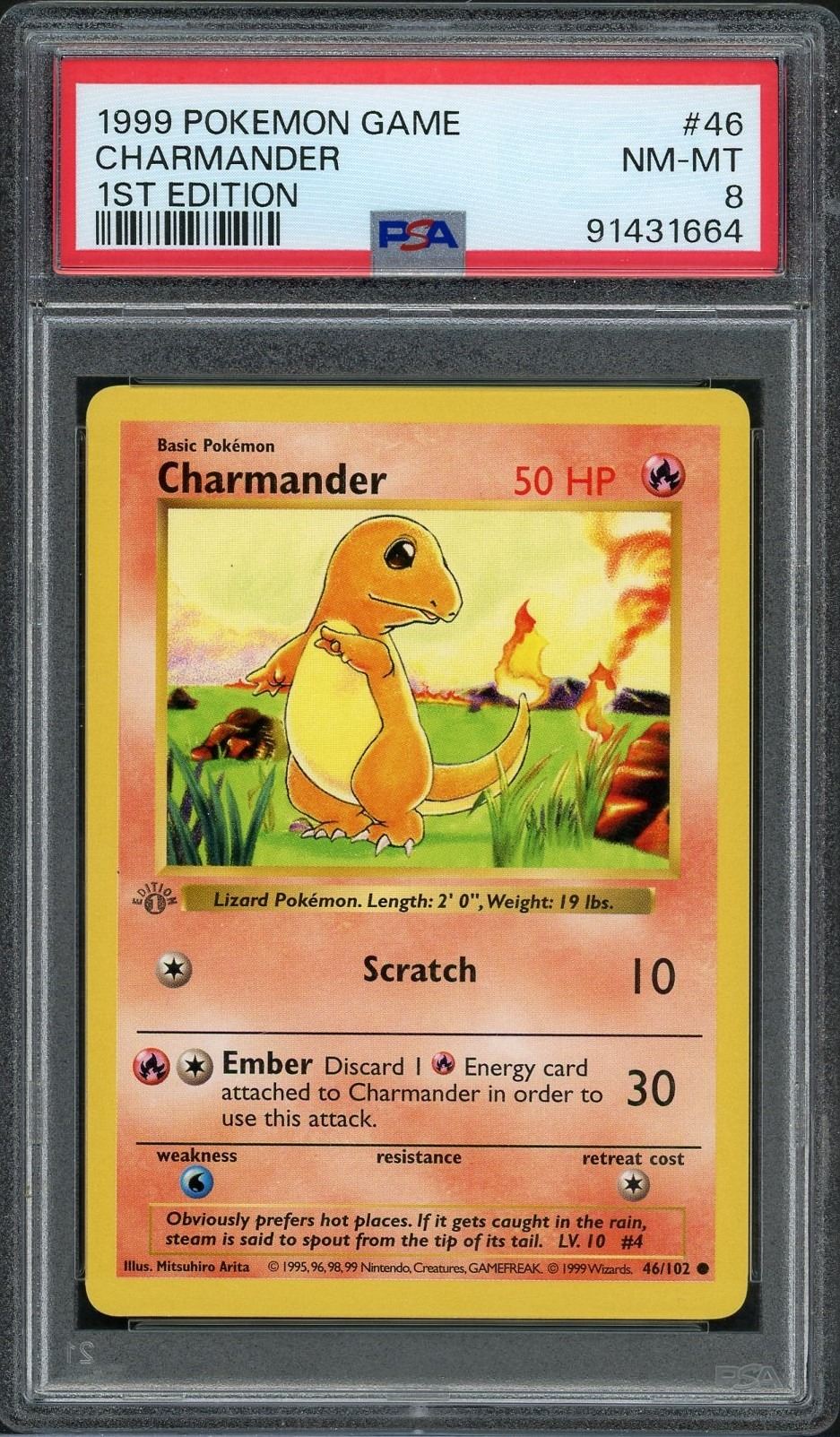 1999 Pokemon 1st Edition Base Set Charmander GRAY STAMP - PSA 8